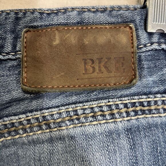 BKE Jeans 32R Tyler Straight Leg Buckle Thick Stitch Stretch Whiskering Fade - Picture 13 of 15